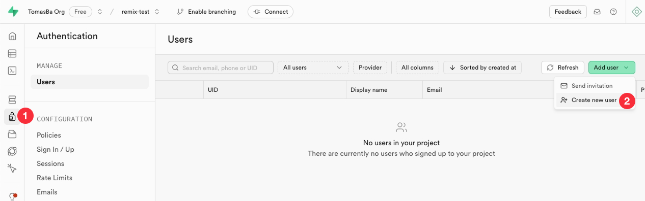 Add user to Supabase